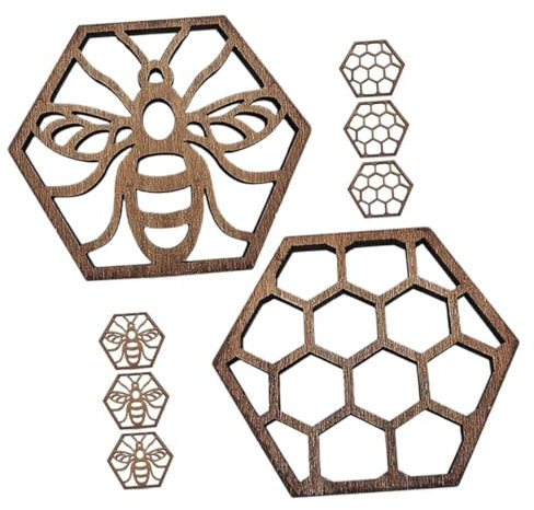 HOLIDYOYO 8 Stücke Sechseckigen Holz Untersetzer Hive Set für Getränke Tischplatte Dekorative Wirkung