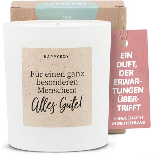 Geschenk zum Geburtstag - Duftkerze mit Spruch - Geburtstagsgeschenk, Happy birthday, Geburtstagskerze, Sprüche - Handgemachte Kerze - Sojawachs - Weiß