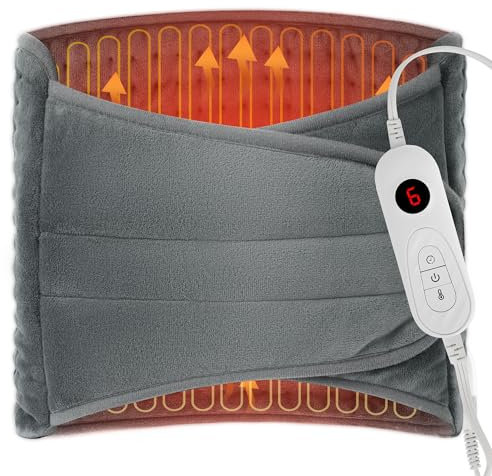 ALLJOY Heat Pads for Back Pain Relief, Wrap Around Heat pad for Period Cramps Neck Shoulder and Back, 12 x 60 Large Heating Pad, 6 Heat Levels, 90Mins Auto Off