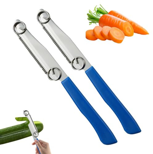 Coltello da taglio rapido, 3 in 1, in acciaio inox, con molla regolabile, facile da pulire, per frutta e verdura (2 pezzi)