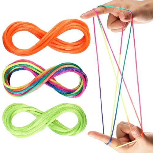 Shappy Cats Cradle 3 Pieces Rainbow Colour Fumble Finger Thread Rope Toy Supplies Finger Game Developmental Toy for Adults Stimulate Creativity(Multicolor)(Yellow)