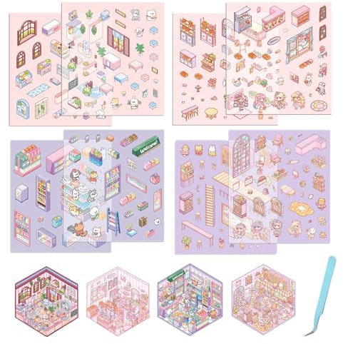 3D Sticker Maker - 4 Sets DIY Haus-Sticker, Spaßige Szene für Erwachsene und Kinder zur Stresslinderung und Zeitvertreib (C)