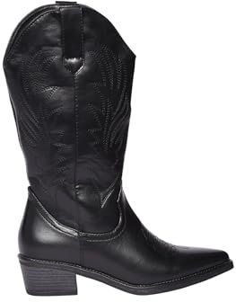 Camperos Texani Donna a Punta Stivali Cowboy Donna Invernali Bassi in Ecopelle Gambale Alto 31cm Tacco Alto 4cm Antiscivolo (Nero, Sistema Taglie Calzature EU, Adulto, Numero, Media, 36)