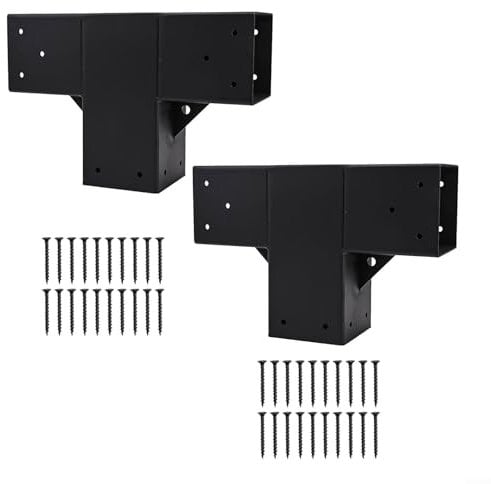 Pergola Brackets Kit, Elevated Wood Stand T Bracket Hardware Steel Woodwork Pergola Kit for Lumber for Construction Projects, Patios, Sheds, Garden Furniture 4X4(2pcs)