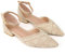 QiBusLeen Women's 1 Inch Low Chunky Pointed Toe Heels with Elegant Woven, Comfortable Buckle Ankle Strap Closed Toe Pumps for Women, Cute Wedding Party Work Dress Dance Shoes Beige