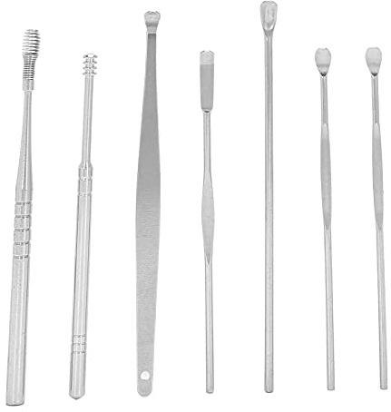 Edelstahl-Spiral-Ohrenschmalz-Reiniger-Set, Tragbarer Ohrstöpsel-Löffel, Werkzeug-Set Zum Entfernen von Ohrenschmalz (Silber)