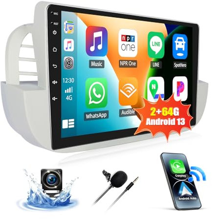 CAMECHO 2+64G 9 Autoradio con Pantalla Táctil HD para Fiat 500 2007-2015, Android 13 Wireless Carplay Android Auto Bluetooth Radio con GPS Navi WiFi Mirror Link FM/RDS +Cámara Trasera Canbus