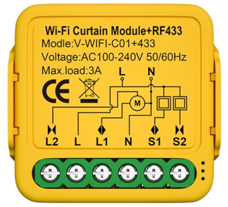 Fangxuee Tuya Smart WiFi RF433 Vorhangschalter-Modulsteuerung für Elektrischen Rollladenmotor, Funktioniert mit