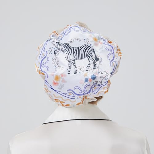 LONGDON HOMEONE Plastic EVA Shower Caps For Women UK,Eva Shower Caps For Women Reusable Waterproof,Luxury Hair Cap For Shower Bonnet,1 Pack. (zebra)