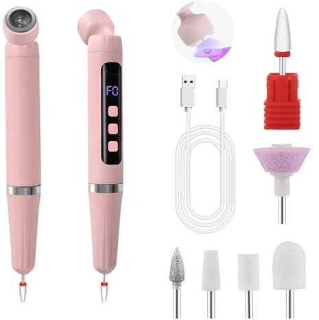 Anluomania Ponceuse pour Ongles Professionnel, 2 en 1 Lime a Ongle Electrique Sans Fil, 15,000RPM Kit de Manucure Pédicure, lampe UV, 5 Vitesse Réglable, Avec Affichage LCD, pour Salon et Maison