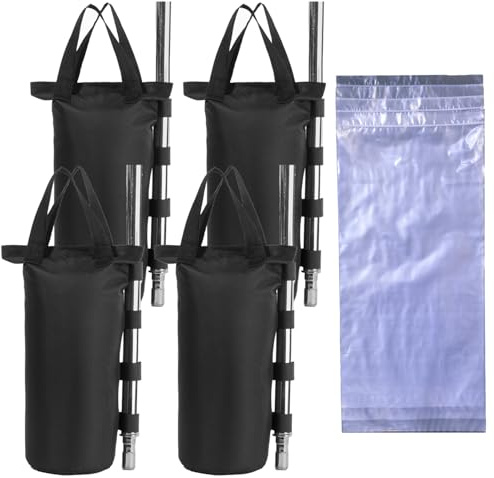Canopy Weight Bags Set with Water Storage Bags for Gazebo, Tent, Marquee, Carport,4-Pack Sand Bags and 4-Pack Water Bags, Black (Black, R-4PCS)