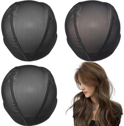 Dome Caps für Perücken, 3pcs Mesh Perückenkappe, dehnbares schwarzes Mesh Dome Cap mit elastischer Band, atmungsaktive Universal Perückenhut für Männer Frauen