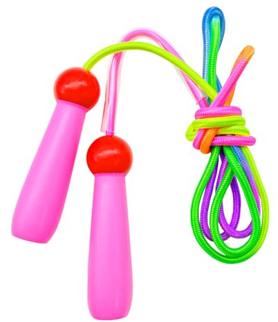 Springseil Kinder, 240cm Verstellbares Seilspringen mit Holzgriff Regenbogen Skipping Rope Kids für Mädchen und Junge