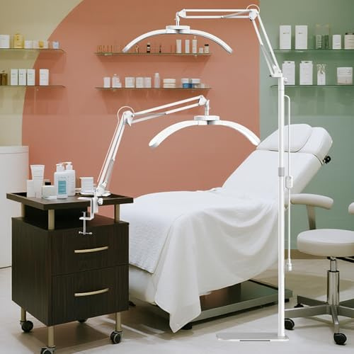 GraceGlow Halbmond Lampe für Wimpern mit Desktop-Clip, 2 in 1 Faltbare Nageltisch Lampe, LED Stehlampen Dimmbar Beauty Ringlicht für Wimpernverlängerungen, Tattoo, Nägel, Schönheit, Hautpflege–Weiß