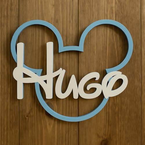 Silueta de Mickey con Nombre y Color Personalizado - Placa Decorativa para pared, puerta o habitación infantil de niño o niña - Regalo para Cumpleaños, Bautizo, Babyshower estilo W.Disney 25cm