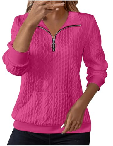 Sweatshirts for Women Cable Knit Jumpers Lapel Half Zip Pullover Ladies Thermal Sweatshirt Long Sleeve Tops Winter Autumn Sweaters Warm Tunics for Office Work Daily Going Out Wear