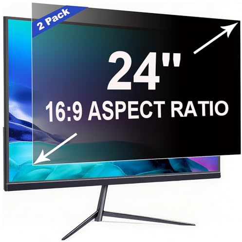 ruord 2 Pack Privacy Screen for 24 Inch 16:9 Computer Monitor | 53.2x29.9cm,Blue Light Filter,Anti-Glare,Removable Screen Privacy Shield,PC Protector Film for flat and curved screens