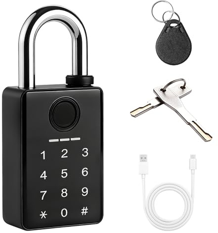 Lucchetto a combinazione con impronte digitali, codice numerico e controllo app, IP65, resistente alle intemperie, con scheda RFID, robusto lucchetto per cancelli, giardino, armadietti, garage