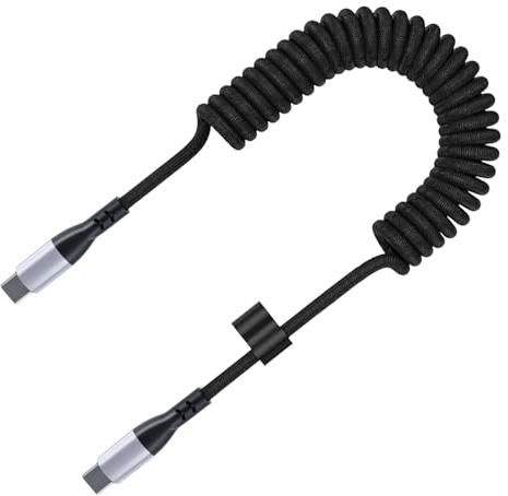 Cavo a spirale corto 0,4 – 1,5 m, 60 W, cavo di ricarica rapida USB C a USB-C – Coiled Android Auto & Dati per iPhone 16/15 Serie, per Samsung S25/S24/S23, Xiaomi, Huawei