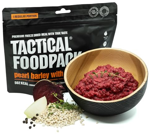 Tactical Foodpack Perlgraupen mit Roter Bete 110g - Gefriergetrocknete Mahlzeiten I zum Verzehr bereit I MRE I Survival I Outdoor Nahrung I Trekking Nahrung I Expedition I Büro
