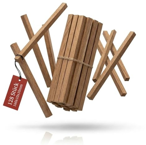 ALEKO Holzstäbchen Eiche für Bastelarbeiten & Modellbau – 128 Stück – 160x10x10mm Bastelholz – exakt zugeschnittene Holzbausteine aus Naturholz für kreative DIY Projekte