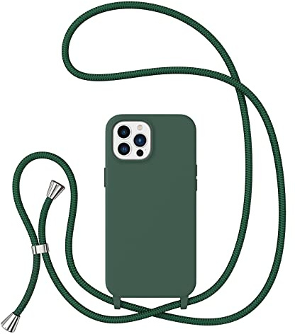 ZTOFERA Crossbody Lanyard Case for iPhone 15 Pro Max (6.7), Dark Green | Liquid Silicone Phone Case with Strap, Adjustable Neck Cord Necklace, Soft Protective Cover, Portability, Anti-Drop