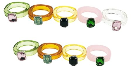 GANAZONO 9 Stück Acrylringe mit Farbigen Edelsteinen Kreative Ringe zum Basteln und Dekorieren Fingerschmuck für Festivals und Freizeit Zufällige Farbe
