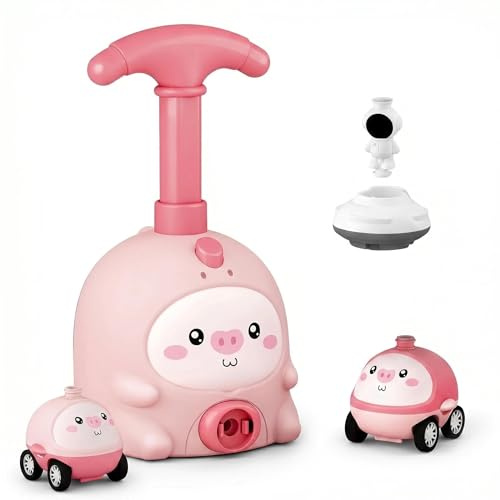PORUPAEL Tier Luftbetriebenes Ballon Auto Spielzeug, STEM Ballon Launcher Set mit Handpumpe & 2 Autos, Pädagogisches Wissenschaftsspielzeug für Jungen Mädchen (Rosa)
