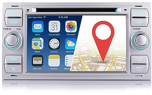 iFreGo 7 Zoll 2 Din Autoradio für Ford Focus, GPS Navigation, Bluetooth | Kompatibel mit C-Max, S-Max, Galaxy, Transit; Lenkradsteuerung, USB, RDS, DVD/CD; 7 LED-Farben, FM, Touchscreen
