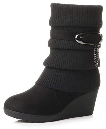 AJVANI Donna lavorato maglia media zeppa stivaletti polpaccio morbidi numero 7 40