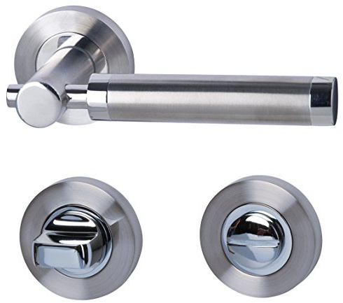 Alpertec Solid 3 -R Chrom/Edelstahlfarbig satiniert WC für Badtüren mit Sperrriegel Drückergarnitur Türdrücker Türbeschläge, 28028620C
