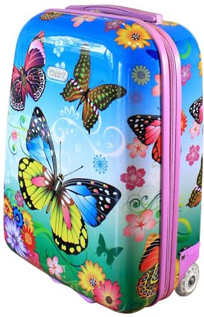 Kinderkoffer Reisekoffer Trolley Hartschalen Koffer Handgepäck Mädchen LED Skater Rollen Schmetterling Butterfly 819