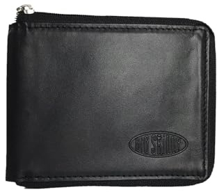 Big Skinny Men's Zipfold Leather Bi-Fold Slim Wallet, Holds Up to 25 Cards, Black
