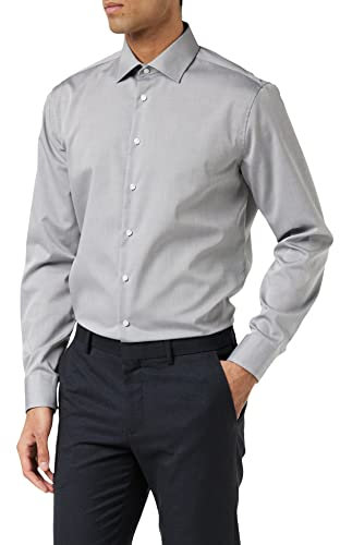 Seidensticker Herren Business-Hemd - Shaped Fit - Bügelfrei - Kent-Kragen - Langarm - 100% Baumwolle Grau (Anthra 32) 42