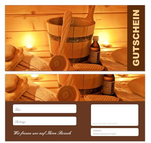 LYSCO 20 Stück Premium Geschenkgutscheine (Wellness-673) - Gutscheine Gutscheinkarten für Bereiche wie Wellness, Sauna, Spa, Massage, Erholung, Urlaub, Kosmetik, Reisen, Entspannung