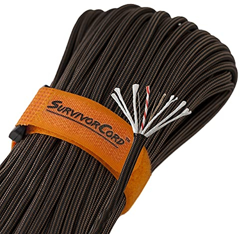 SurvivorCord Paracord – von Titan Survival – patentiertes 280 kg Stärke 550 Militär-Paracord mit 3 Strängen – robuste 550 Hank Cord Camping & Outdoor – Paracord mit Feuerstarter & Survivalschnur