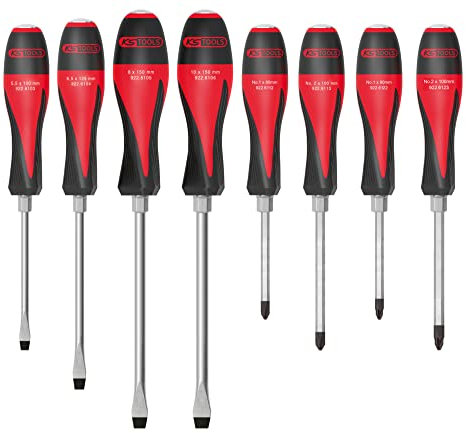 KS Tools - 922.6130 - Jeu de 8 tournevis à lame traversante - kit tournevis de 5,5 à 10 mm - outils PH1-PH2-PZ1-PZ2