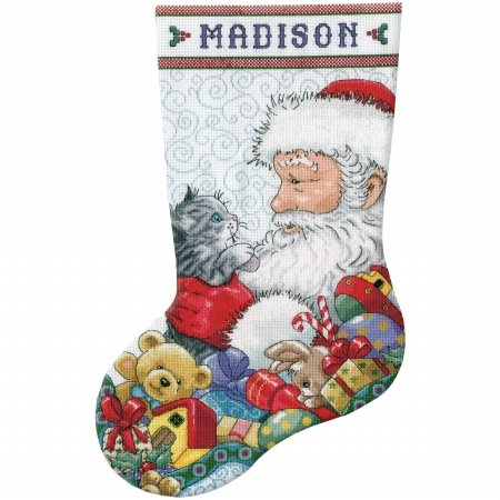 Santa & Kitten Stocking Kreuzstich kit-17 lang 18 Zählen
