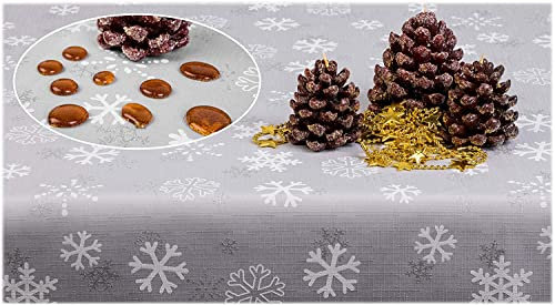 GOLDMAR Weihnachtstischdecke Fleckenresistente Schmutzabweisend Zweiseitig Tischdecke Weihnachten Advent - Polyester Rot Grau Elegante Weihnachtstisch Deko (100x140 cm, Grau)