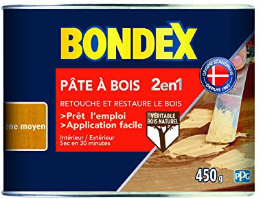 BONDEX - Pate à bois - Rebouche et Restaure le Bois - Sec en 30 min - 450g - Chêne moyen
