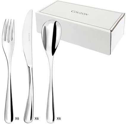 COUZON - Set 18 couverts spécifiques pour l'entrée, le fromage et le dessert pour 6 personnes - Eole - Acier inoxydable 18/10, Finition Miroir, Epaisseur 2 mm - Inox