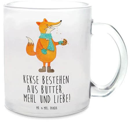 Mr. & Mrs. Panda Teetasse Fuchs Keks - Geschenk, Teetasse aus Glas, Plätzchen, Kekse, Teebecher, Tasse mit Henkel, Weihnachtsliebe, Weihnachtszeit,