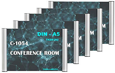 TUKA-i-AKUT 5pz A5 Placa para puerta, placas transparente, extra robusto señal puerta de oficina, letrero 210mmx148mm, letrero de información, Montaje Atornillado o Fijación Adhesiva, TKD8302-A5-5x