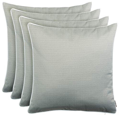 Brandsseller 4er Set Outdoor Kissen 45x45 cm – Wetterfeste Zierkissen mit Paspel in Walzoptik – Wasserabweisende Gartenkissen & Dekokissen für draußen – Sofakissen für Balkon & Terrasse - Hellgrau