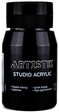 ARTISTIK Black Acrylic Paint 500ml | Premium High-Pigmented with Full, Smooth Coverage | Fade-Proof, Long-Lasting & Versatile | Professional Quality Acrylic Paint for Artists (Black)