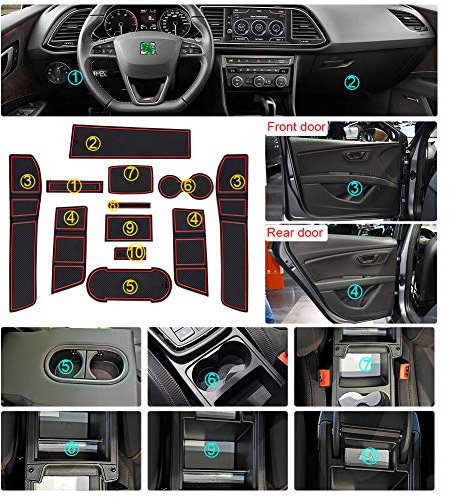 [Aktualisieren] Seat Leon C-upra 5F FR MK3 Gummimatten, Gummi Matten Antirutschmatten für Getränkehalter Mittelkonsole Armlehne Türschlitz 11 Stücke