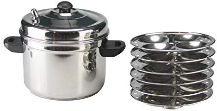 Stainless Steel Induction Idli Maker 6 Tier Rack Idli Plates Stand Indian Idli Idly Rice Cakes Induction Cooker Steamer Set – Makes 24 Idli's