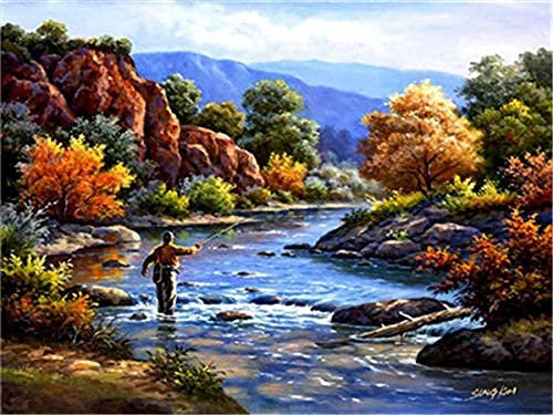 Man Fishing in The River Puzzle Games Jigsaw Puzzles 300 Pieces for Adults Games for Adults Teens and Kid