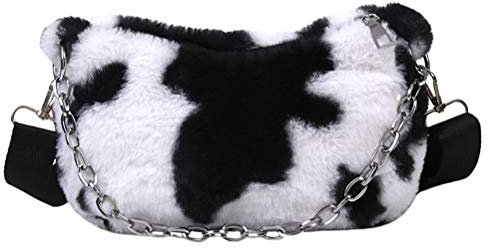 Lurrose 1stk Achseltasche Kuh-Muster Flauschige Taschen Tasche Für Kuhflecken Kuh-Einkaufstasche Handtasche Aus Kunstpelz Canvas-geldbörse Fell Plüsch Fräulein Reißverschlusstasche