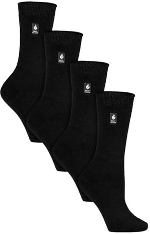 HEAT HOLDERS Ultra Lite - 4 Pair Multipack Ladies Thermal Socks | Ultra Thin Warm Socks for Dress Socks in Winter (4-8, Black)